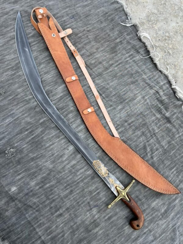 Antique Ottoman Pala Kilij Sword, High Carbon Steel Blade, Leather Sheath