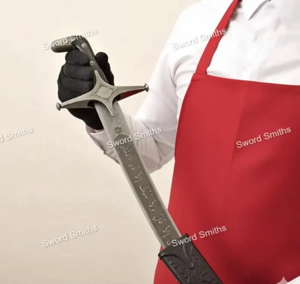 Handmade Damascus Steel Zulfiqar Sword: Islamic Ottoman Shamshir with Leather Sheath Replica