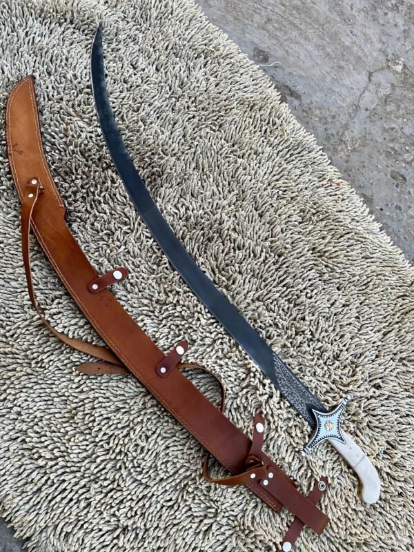 Handmade 18-19 Century High Carbon Steel Ottoman Sword: Islamic Shamshir With Leather Sheath
