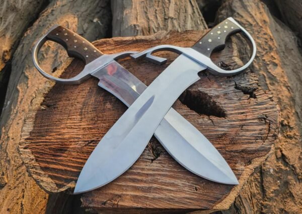 Handmade Wingchun Replica Butterfly Swords, Hunting Swords With Leather Sheath, Pair