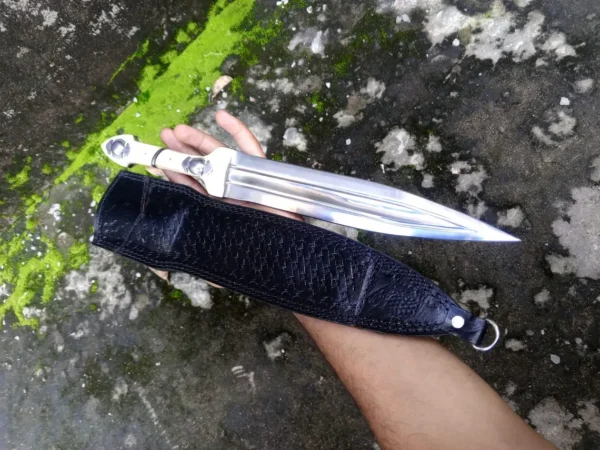 Handmade High Carbon Steel Knife, Mirror Polish Blade, Leather Sheath