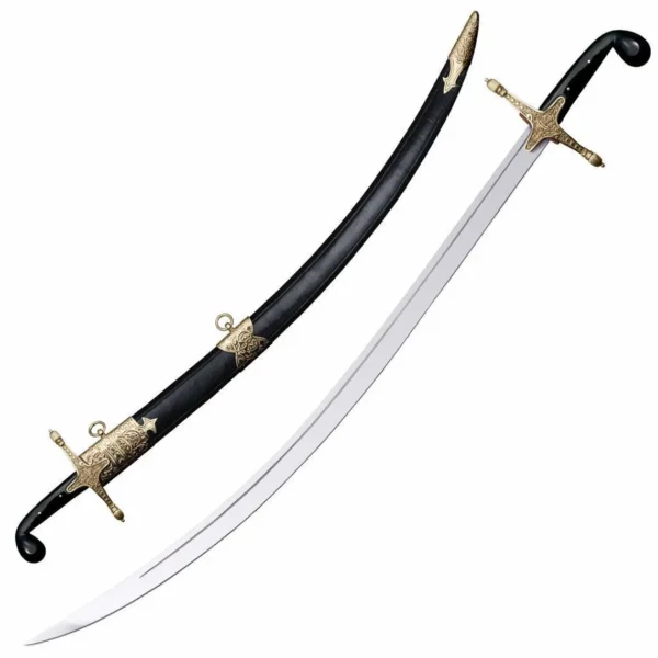 Handmade Ottoman Steel Sword: Black Horn Handle, Wooden Scabbard