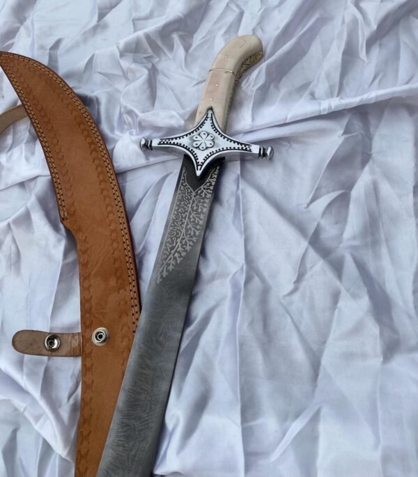 Handmade Arabic Steel Sword: Black Horn Handle, Wooden Scabbard