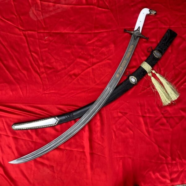 Handmade Arabic Steel Sword: white reason Handle, Wooden Scabbard